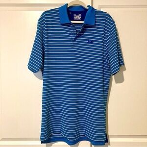 Under Armour Loose HeatGear Striped Tech Performance Polo Shirt Size Large Blue